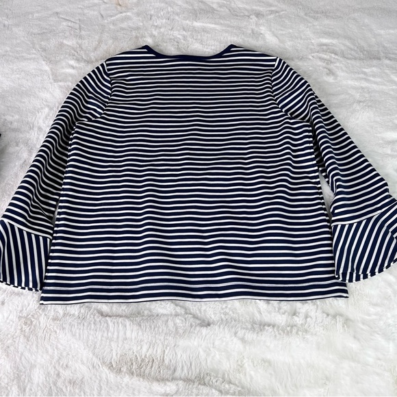 Draper James Sadler Navy White Stripe Bell Long Sleeve top Size Large - Picture 7 of 9